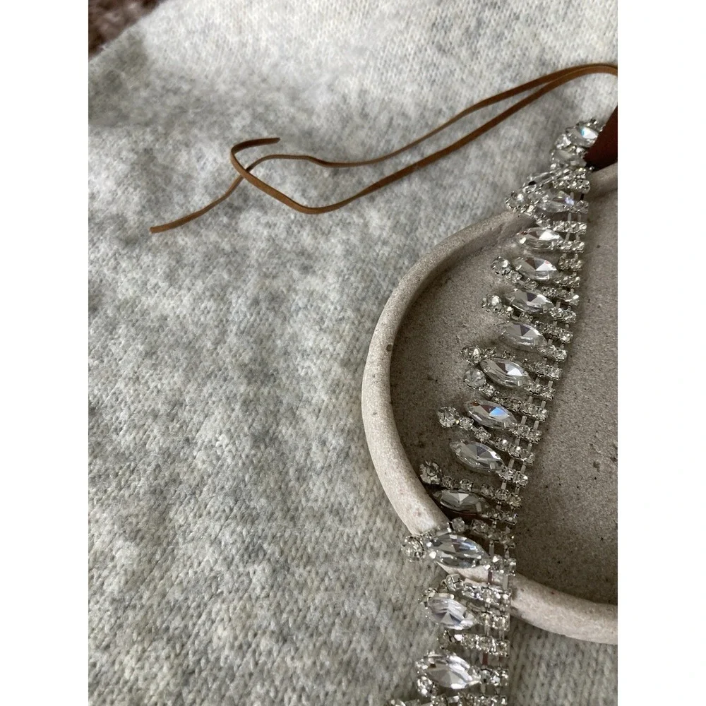 Silver Tone Rhinestone Fringe Belt Tie Boho Statement Bling Glam Festival y2K
